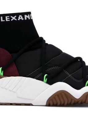 Alexander Wang AWadidas Black, Burgundy & Neon Green Athletic Sock-Style Trainer